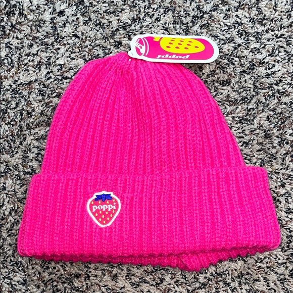 Poppi Accessories - 🆕 Poppi Knit Hot Pink Graphic Strawberry Beanie Womans OSFM | NWT